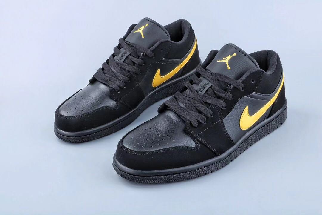 2019 Women Jordan 1 Low Black Yellow Shoes - Click Image to Close